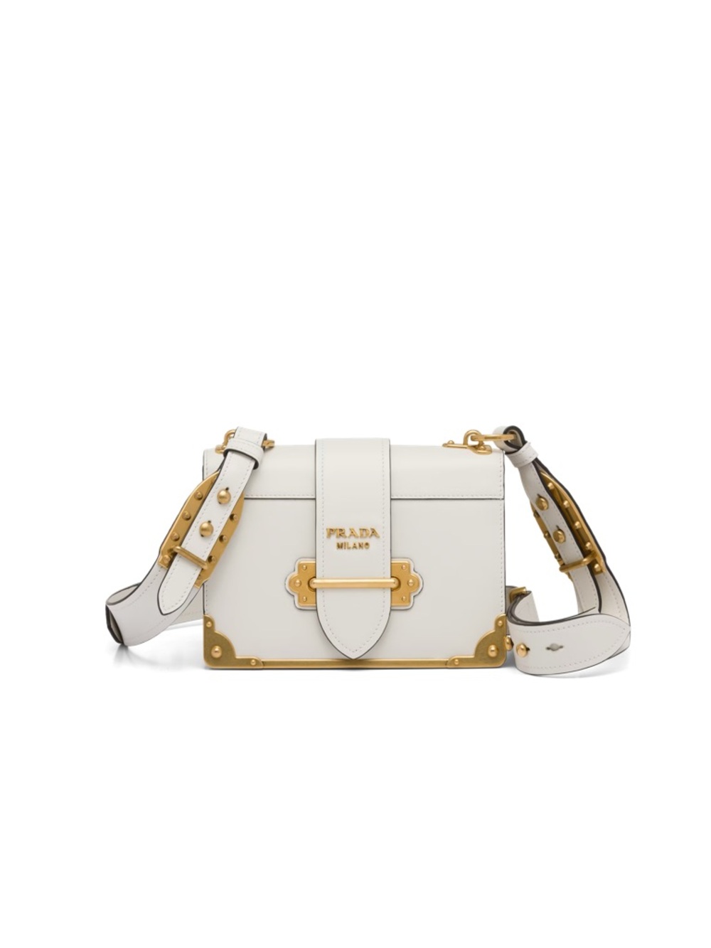 Prada Cahier White Leather and Gold Crossbody Purse